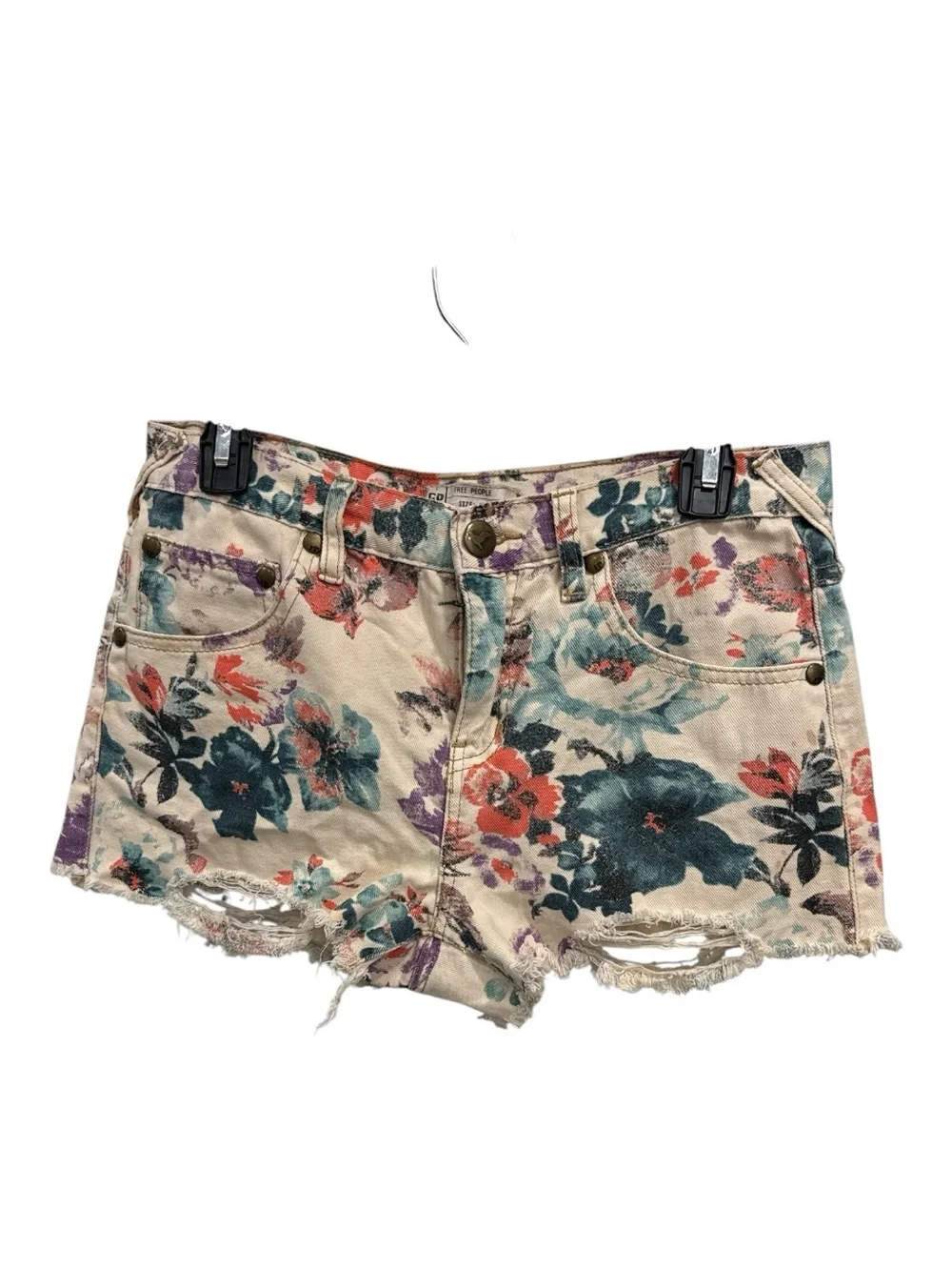 Free People Floral Daisy Duke Distressed Jean Shorts Size 28